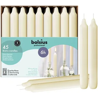 Bolsius – Spitzkerzen – 45er Box - Elfenbein – 18 cm - Brenndauer: 6 Stunden - Tropffrei