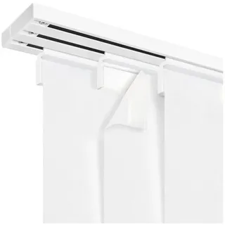 Bilderdepot24 Gardinenstange Gardinenschiene Set für Textile mit Klett System für Wandmontage, 3-läufig, Wandhalterung + Klettband, geschraubt, Aluminium, Vorhangschienen-Kombi inkl. 2 Schienen & 3 Paneelenwagen 60er Textile weiß 280 cm