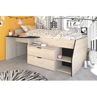 Parisot Hochbett Milky 90 x 200 cm Eiche braun schwarz