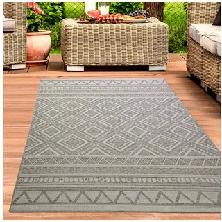 Carpetia Outdoorteppich In- & Outdoor Teppich Sisal Optik Balkon Rautenmuster beige braun, rund beige rund | 160 cm x 160 cm