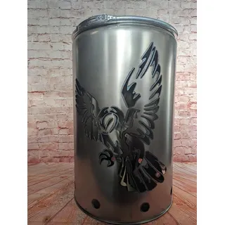 Fuchsbau Feuertonnen Feuertonne mit - Eule - Motiv - Gefertigt aus neuem Ölfass - Besondere Feuerstelle für Garten und Terrasse - Hohe Feuerschale mit Rostoptik - 90 x 60 cm