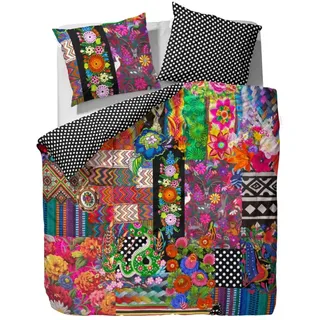ESSENZA Bettwäsche Noida Satin Wendebettwäsche aus 100% Baumwolle mit Patchwork Blumenmuster und Digitaldruck, Bunt, 135 x 200 cm