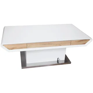 Livetastic Couchtisch, Weiß, Eiche, Metall, Holzwerkstoff, 2 Schublade(n) Schubladen, rechteckig, Sockel, 70x49.5-77.5x130 cm, höhenverstellbar, einfacher Aufbau, Wohnzimmer, Wohnzimmertische, Couchtische, Couchtische höhenverstellbar