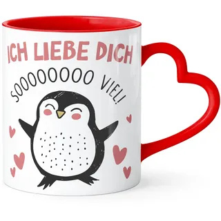 SpecialMe® Tasse mit Herz-Henkel Kaffee-Tasse Geschenk Liebe Valentinstag Jahrestag Pinguin Spruch Ich liebe dich Herz Inner-rot Herz-Tasse