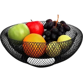 Schwarzer Obstkorb Aus Metall – 24 Cm – Dekorativer Korb Für Obst, Gemüse Und Brot – Für Küche, Haushalt, Tischdekoration Und Regale