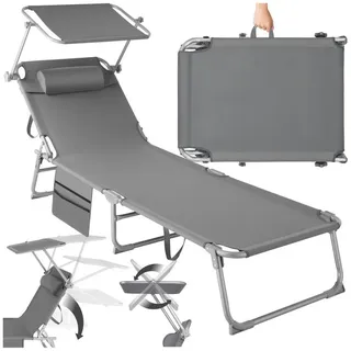 tectake Gartenliege Liegestühle klappbar mit Kopfpolstern, UV-beständig, 190 x 68 x 65, Sonnenliege Chloé, 1 St., in grau, Sonnendach und Rückenlehne verstellbar, widerstandsfähig grau