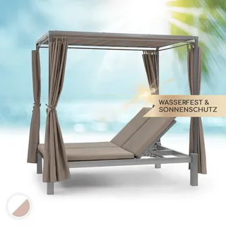 Eremitage Double Sunbed 2 Pers Stahl-rahmen Sonnendach Vorhänge Taupe