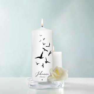 Trauerkerze Vögel Möwen personalisiert mit Namen und Datum Grabkerze Kerze Sternenkind, Trauerkerze 18x7 cm