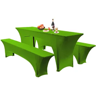 Elastische Hussen Für Bierzeltgarnitur Biertischhussen Bierbank-Auflage & Tischdecke 50 cm Oder 70 cm Tischbreite, 3 TLG Set Stretch Hussen Für Festzeltgarnituren Bierbank (50cm,Green)