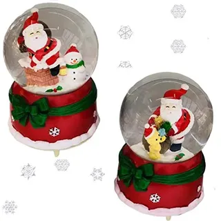 SHATCHI Weihnachts-Schneekugel mit Weihnachtsmann und Schneemann oder Weihnachtsmann und Teddybär, einzigartiges Design, Weihnachtsdekoration, Rot und Grün