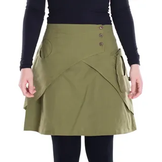 Vishes Minirock Damen Mini-Rock Baumwolle A-Linie breiter Bund mit Knopfleiste und Alternative Bekleidung, Ethno, Hippie, Retro Style grün 46