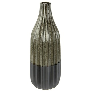 I.GE.A. Dekovase Vase aus Keramik, geriffelt, bauchig, matt glänzend (1 St), Flaschenform, Blumenvase, Tischdeko, Keramikvase grau