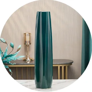 Grüne keramische Blumenvase, große Bodenvase, dekorative hohe Blumenhalter, für Moderne rustikale Home Decor Vase, Freunde und Familie (Color : Green, S : 16x59cm)