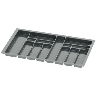 Sossai Besteckeinsatz Divio für 90cm breite Schubladen, 83x49 cm – zuschneidbar, 14 Fächer, anthrazit, Organizer für Besteckschubladen aus Kunststoff