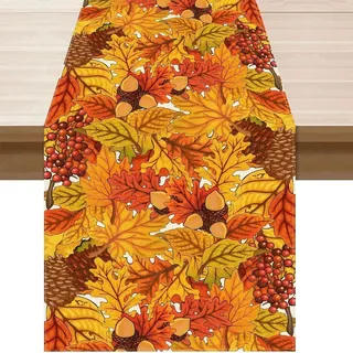 Bubaxuce Orange Herbst Tischläufer Mit Ahornblatt Motiv, Moderne Herbst Tischdecke Im Format 33×183cm, Herbstdekoration Für Esstische, Buffets und Erntedankfest Deko