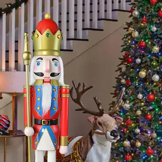 CDL 120cm hoch lebensgroß groß rot Weihnachtsdekoration Holz Nussknacker König auf Ständer hält goldenen Zepter für drinnen und draußen Weihnachten Veranstaltung Zeremonien gewerbliche Dekoration K20
