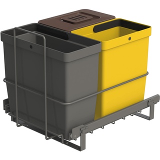 LM 64/3a Einbau Mülleimer ausziehbar mit 3 Abfalleimer (1x11L, 2x8L) in Farben anthrazitgrau, gelb, braun - Trio Mülltrennsystem für die Küche Unterschrank- anthrazit 32,8 x 43,3 x 35,4cm