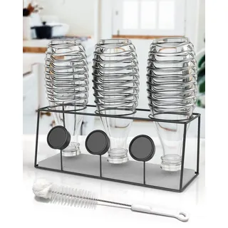 Omgoods - Abtropfgestell mit Auffangschale - Flaschenhalter für SodaStream Duo - Edelstahl - Für 3 SodaStream-Flaschen - Hohlraum auf der Rückse...