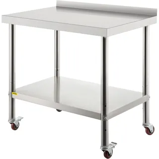 Vevor Arbeitstisch Edelstahl mit Höhenverstellbarer Ablage 91,4 x 61 x 89 cm