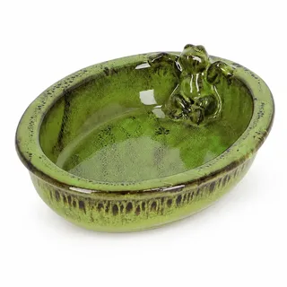 Vogeltränke Keramik oval, Terracotta Vogelbad mit Frosch | Dekorative ovale Vogeltränke aus 100% Terracotta mit kleinem Frosch, ideal für Garten, Terrasse und Balkon