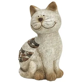 Macosa Home Dekofigur Katze 21 cm Grau Beige Katzenfigur Polyresin (1 St., Tierfigur modern Kätzchen), Deko Figur Dekokatze Gartendeko beige|grau