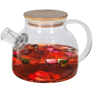 Murago - Teekanne Glas mit Deckel 0,95L - Teebereiter Kanne Krug mit Griff Geschirr Bambusdeckel 950ml Filterspule Sieb