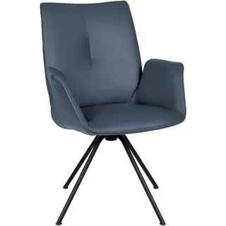 Dieter Knoll Armlehnstuhl, Schwarz, Graublau, Metall, Leder, Echtleder, Semi-Anilinleder, Rundrohr, 65x91x63 cm, Beinauswahl, Lederauswahl, Sitzfläche 360° drehbar, Esszimmer, Stühle, Esszimmerstühle, Armlehnenstühle