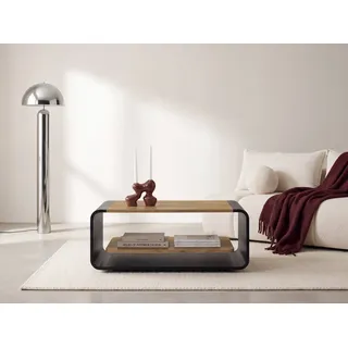 WFL GROUP Couchtisch mit schwebender Ablage und abgerundetem Metallgestell in Schwarz (MADE IN EU, 100 x 50 x 41 cm, großzügige Ablagefläche bei schlanker Form), Versteckte Rollen, Holz-, Marmor- und Betonoptik in vielen Varianten braun