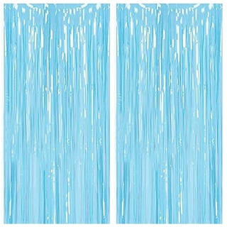 Lametta Vorhänge, 2 Stück Blau Glitzervorhang Fringe 1m x 2m Metallic Folienfransen Hintergrund, Luftschlangen Folie Vorhang für Geburtstag Hochzeit Weihnachten Party Dekoration, Tinsel Curtains Blue