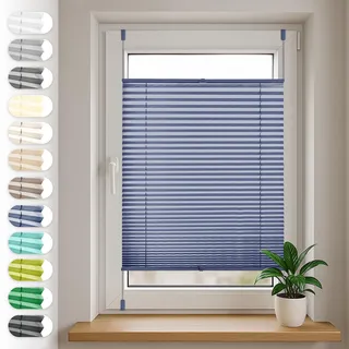 Sonello Plissee Klemmfix ohne Bohren 30cm x 100cm Blau Faltrollo Plisseerollo Jalousie für Tür & Fenster Blickdicht Sichtschutz Sonnenschutz Fertifplissee Rollo