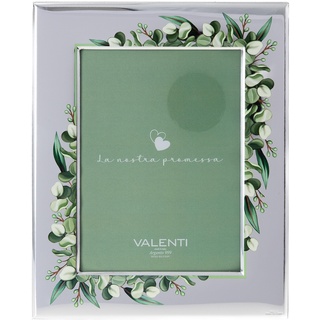 Valenti&Co Bilderrahmen aus Silber, ideal als Geschenk zur Hochzeit, mit grünen Details (13 x 18 cm)