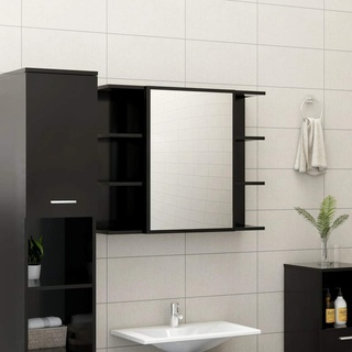 RONGQI Bad-Spiegelschrank, Alibertschrank Bad, Badschrank, Badezimmerschrank, Badezimmerspiegelschränke, Badezimmer-spiegelschrank, Schwarz 80x20,5x64 cm Spanplatte