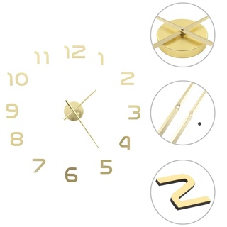 vidaXL 3D Wanduhr Modernes Design 100cm XXL Golden Wand Uhr Wandtattoo Deko