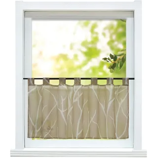 ESLIR Scheibengardine modern Bistrogardine Küche Gardinen Sand 45x120cm | Küchengardine mit Schlaufen, Transparent Vorhänge kurz, Kurzgardine Voile, 1 Stück, Kurzstores landhaus, Fenstergardinen deko