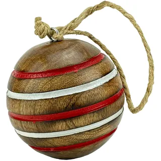 Weihnachten Dekoration – Kugel gestreift aus Holz – mit Juteseil zum Aufhängen - Weihnachtskugel – Maße (Ø) 4,5 cm