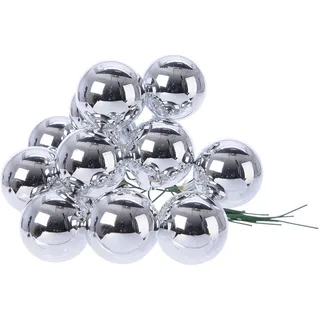 Christmas Decorations 12 Glaskugeln am Draht 2,5cm Weihnachtskugeln Spiegelbeeren zum Basteln silber