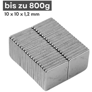 MaajeeKuto Magnet Neodym Magnet 10x10x1,2 mm N38 Quader 0,8kg Haftkraft Mini Stark (1-St)