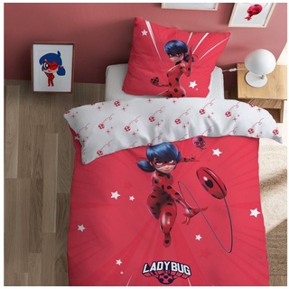 Bettwäsche Ladybug Miraculous 135x200 + 80x80 cm, 100 % Baumwolle, MTOnlinehandel, Renforcé, 2 teilig, rote Kinderbettwäsche, Mädchenbettwäsche mit Wendemotiv rot