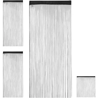 Relaxdays - 3 x Fadenvorhang schwarz, kürzbar, Fadengardine, Tunneldurchzug, für Türen & Fenster, Fransenvorhang, 90x245, black
