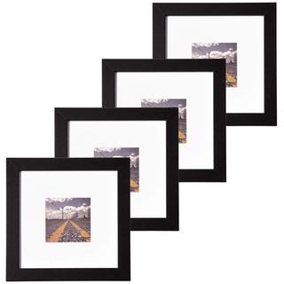 Muzilife Bilderrahmen 4er-Set 20x20cm - Schwarz Fotorahmen mit Passepartout für Portraits Collagen Bilder 10x10cm - Wandbehänge oder Tischdekoration