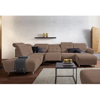 Home Affaire Wohnlandschaft HOME AFFAIRE "Manhattan U-Form", beige (dunkelbeige), B:345cm H:102cm T:247cm, Luxus Microfaser2 (90% Polyester, 10% Polyamid);Flachgewebe (100% Polyester);Luxus-Microfaser1 (100% Polyester), Sofas, Wohnlandschaft, 2 Sitze mit elektrischer 