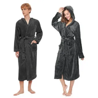 Rungassi Unisex-Bademantel Fleece Unisex Bademantel Morgenmantel mit Kapuze Grau 8209 Größe:, Kapuze, Gürtel grau 2XL-3XL