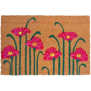 Relaxdays Fußmatte Kokos, Mohn, 60x40 cm, rutschfest, wetterfest, Fußabstreifer innen & außen, Türvorleger,