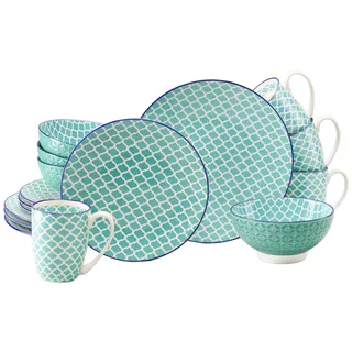 CreaTable Kombiservice Mediterran 16-tlg. petrol/Traditionell keramische Motive