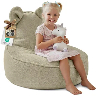 DreamRoots Sitzsack Kinder Bouclé, Maus Form, Kindersessel, Beige | 315 g/m2, OEKO-TEX, mit Schaumstoffflocken, Sessel Kinderzimmer, Waschbarer Bezug