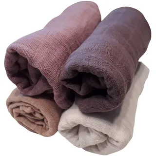 Pippi Mulltücher 4er Pack Mulltücher Spucktücher Biobaumwolle ★ ORGANIC ★ (zartrosa/viola)