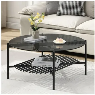 FineBuy Couchtisch Rund Schwarz Glas Metall 80 x 80 x 40 cm