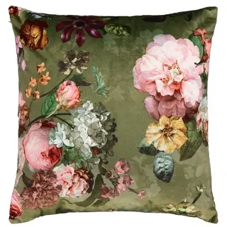 Essenza Dekokissen Fleur, aus weichem Samt mit Blumenprint grün