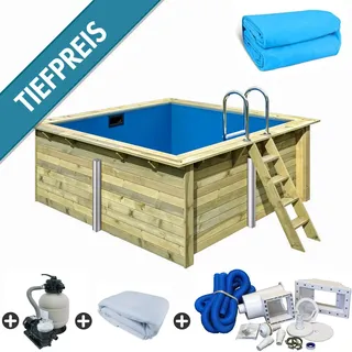 Trend Holzpool 350x320x124 cm Rechteck 8-Eck Set Sandfilter Folie 0,6mm Leiter