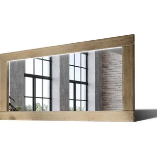120x100 Rechteckig Rustikal Wandspiegel mit Rahmen massivholz Eichenholz mit Beleuchtung Horizontal | Individuell Spiegel Nach Maß | LDR225 Oak Cl...